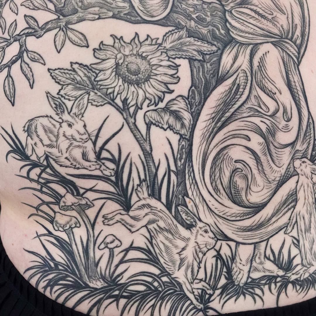 Tattoo by @hollyhawk.ink โ illustrative, black_and_grey