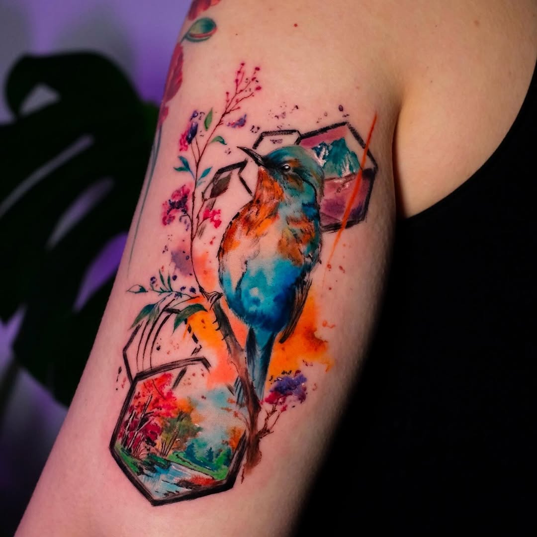 Tattoo by @senaasogutlu — watercolor, geometric
