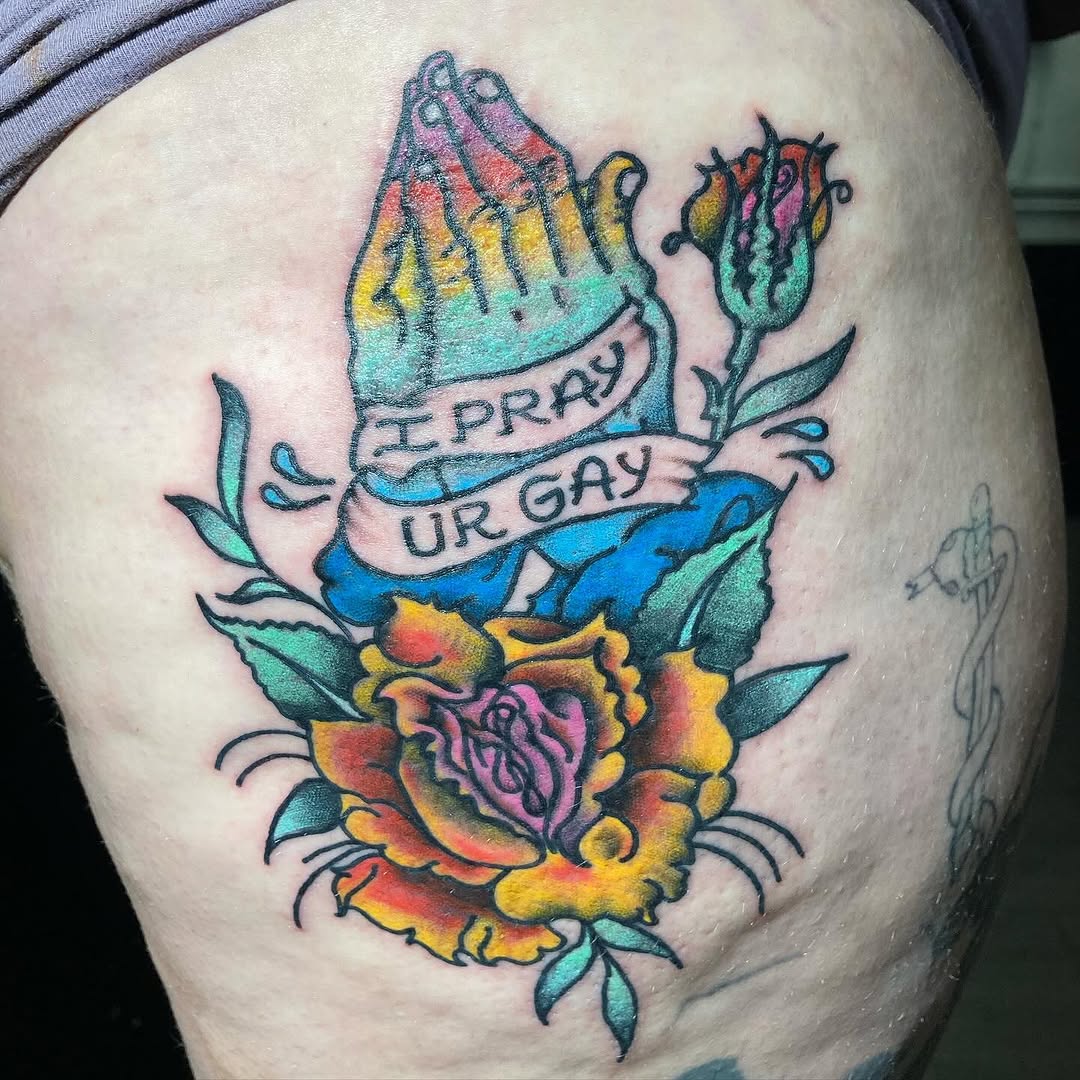 Tattoo by @queendaddytattoos — american_traditional, lettering_script