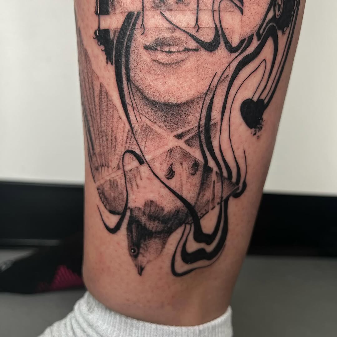 Tattoo by @smokesart — black_and_grey, trash_polka