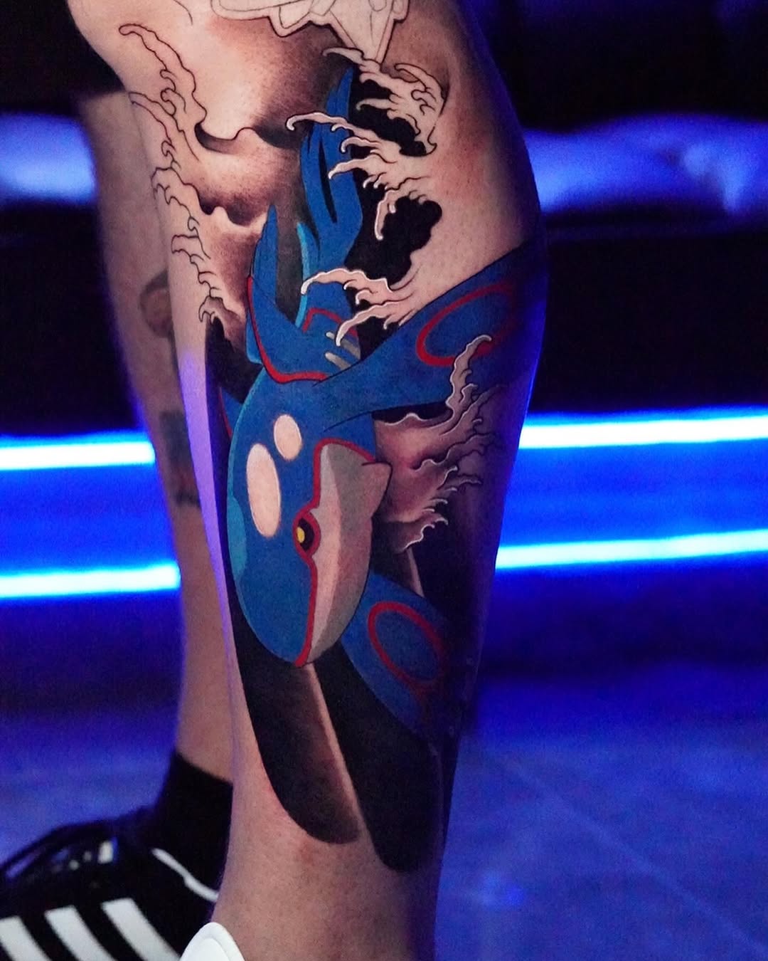 Tattoo by @alba_tatt00 — anime, black_and_grey