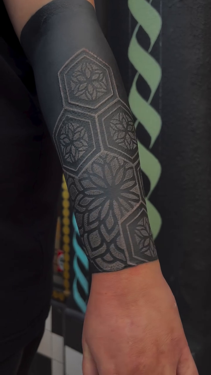 Tattoo by @mystic_tattooing — blackwork, geometric