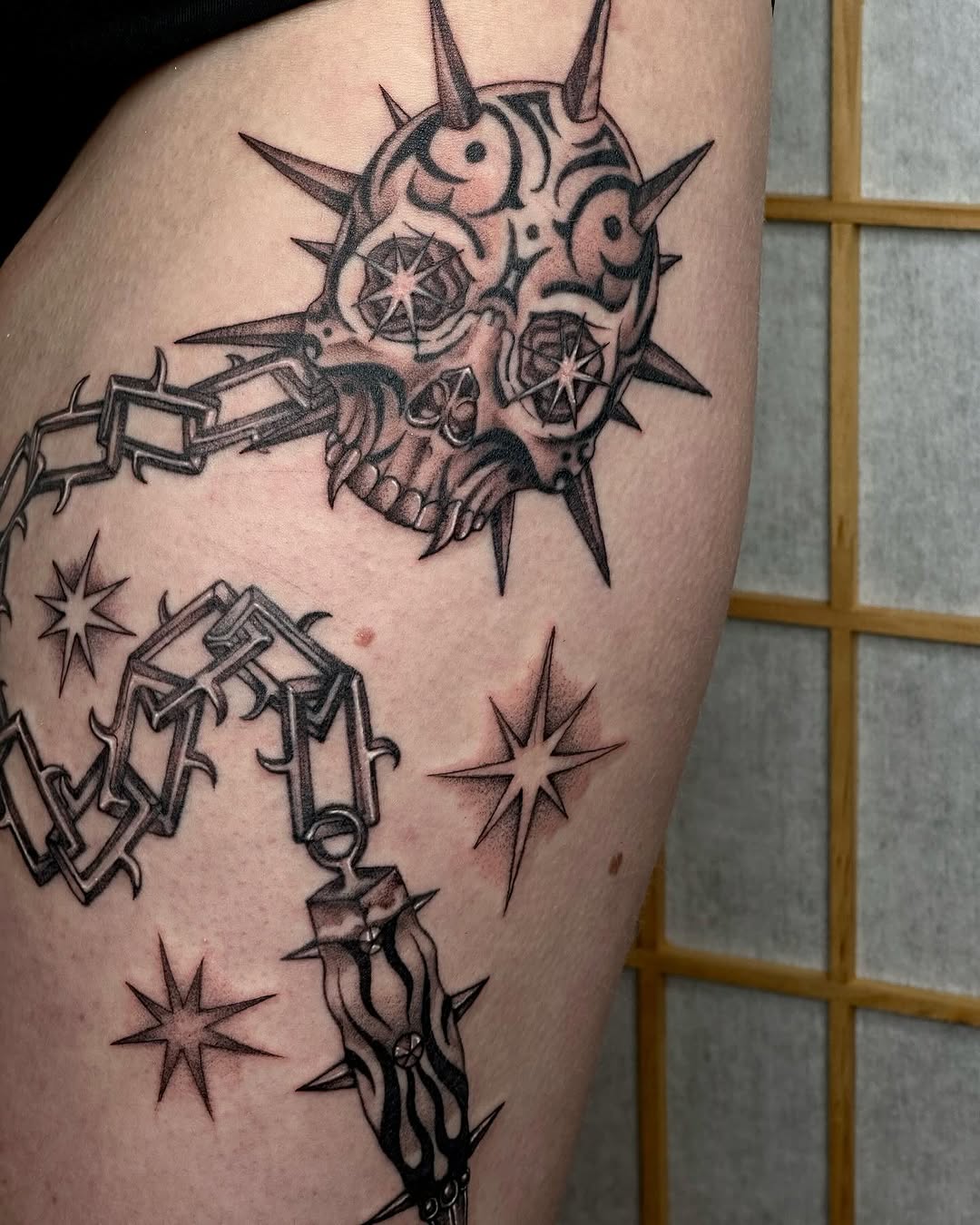 Tattoo by @chronicloving — black_and_grey