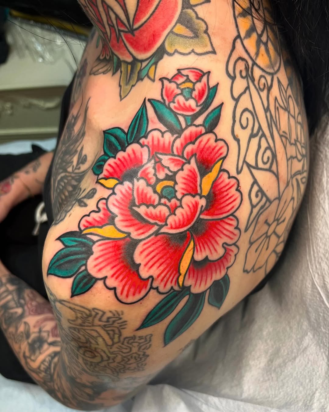 Tattoo by @macybirdtattoos — japanese_irezumi, american_traditional