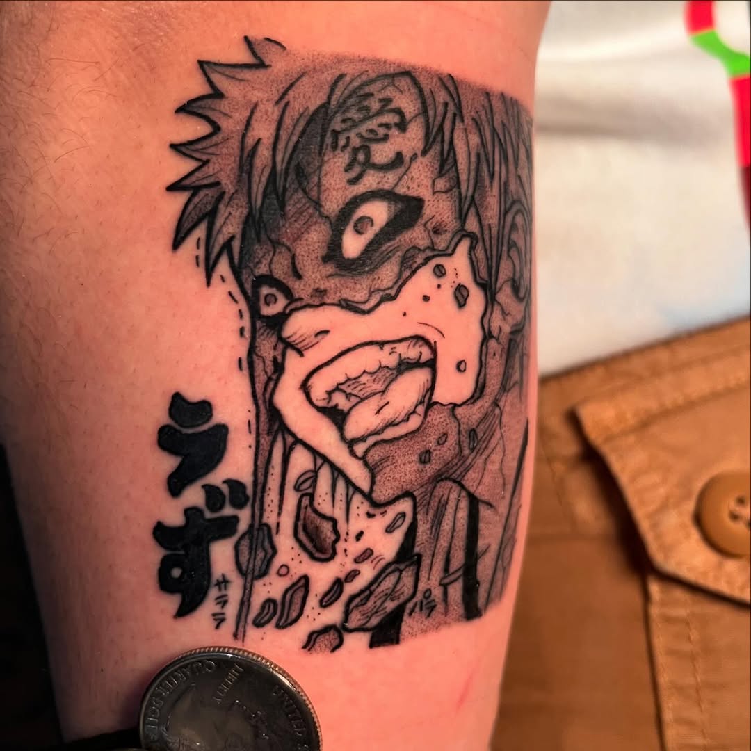 Tattoo by @zurdtauroink — black_and_grey, anime
