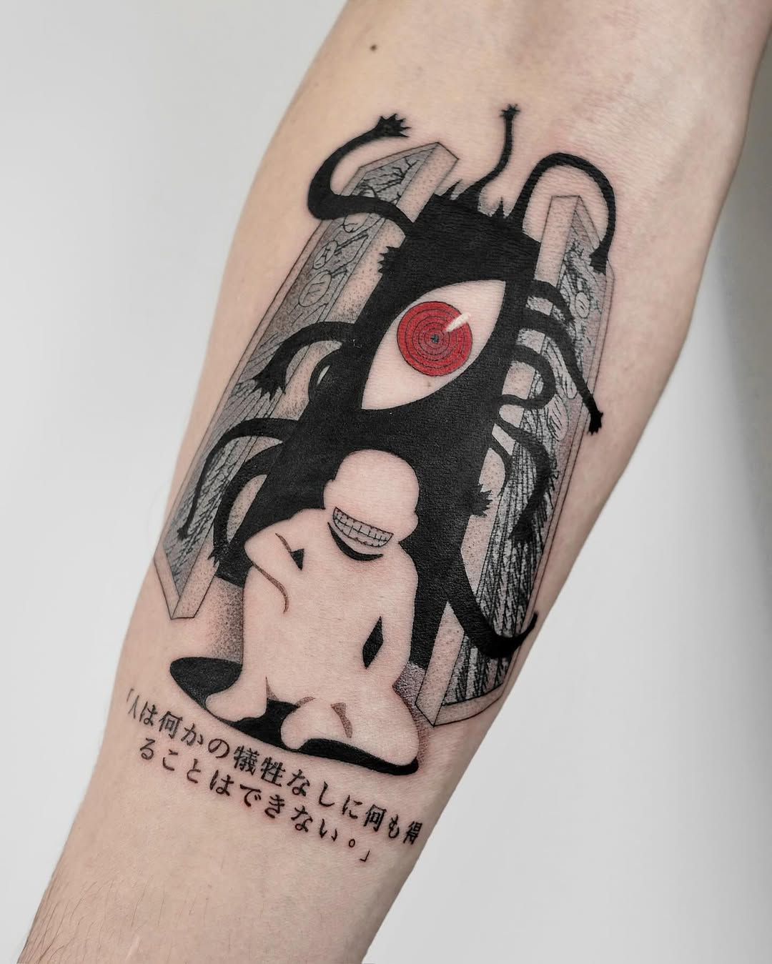 Tattoo by @rika.loli.lady — anime, black_and_grey