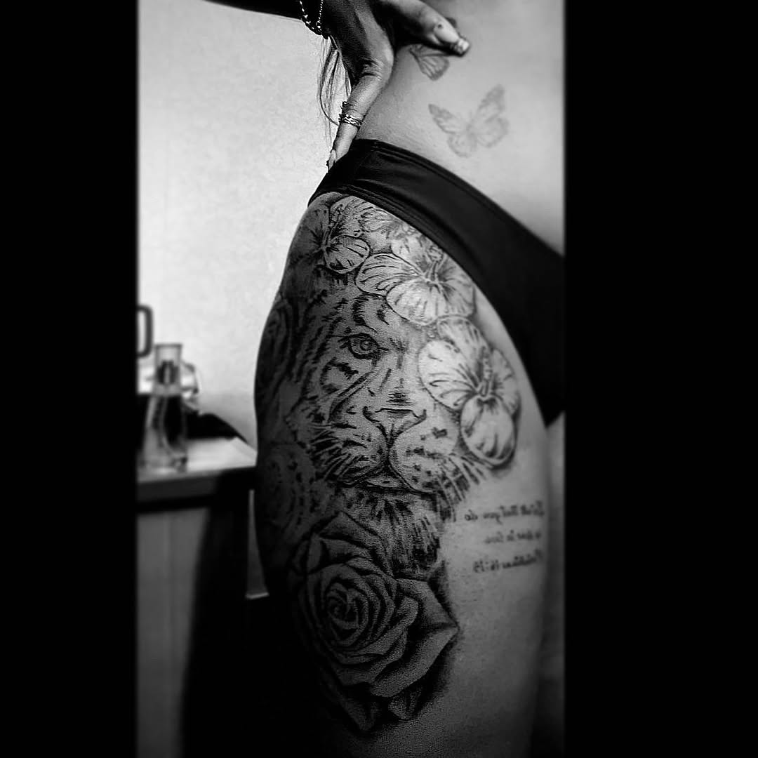 Tattoo by @bluebearrytattoos — realism, black_and_grey