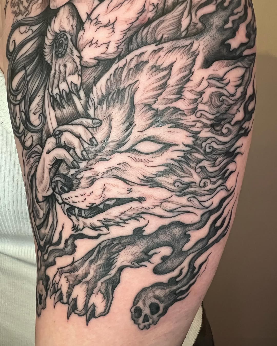 Tattoo by @judeletronik_tattoo — black_and_grey, dark_realism