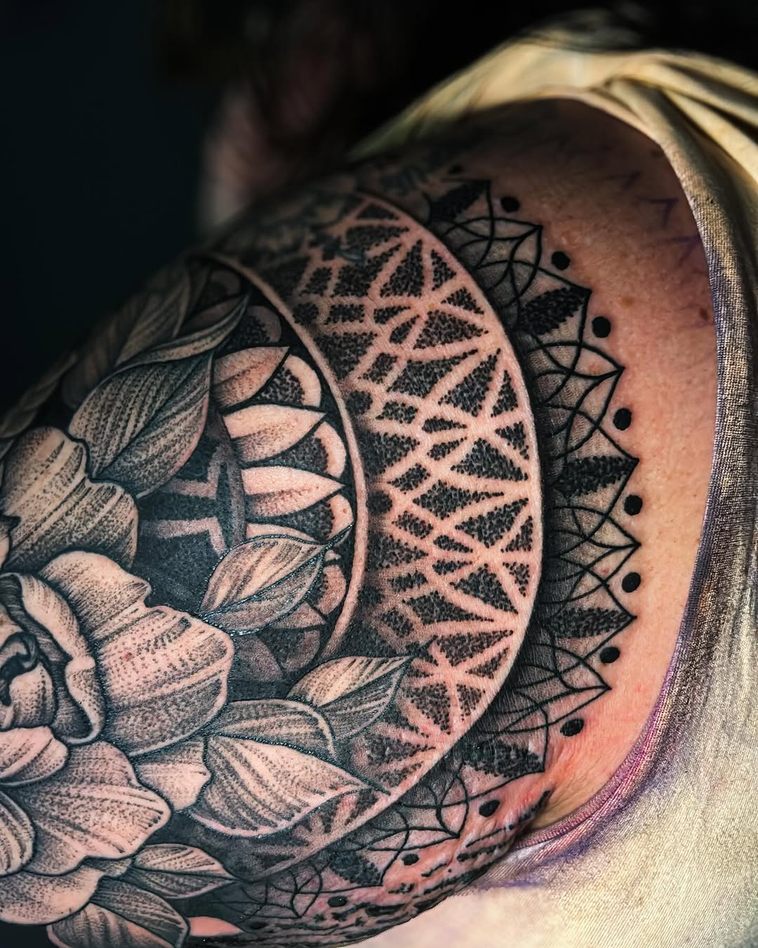 Tattoo by @kee.tattoos — dotwork, black_and_grey