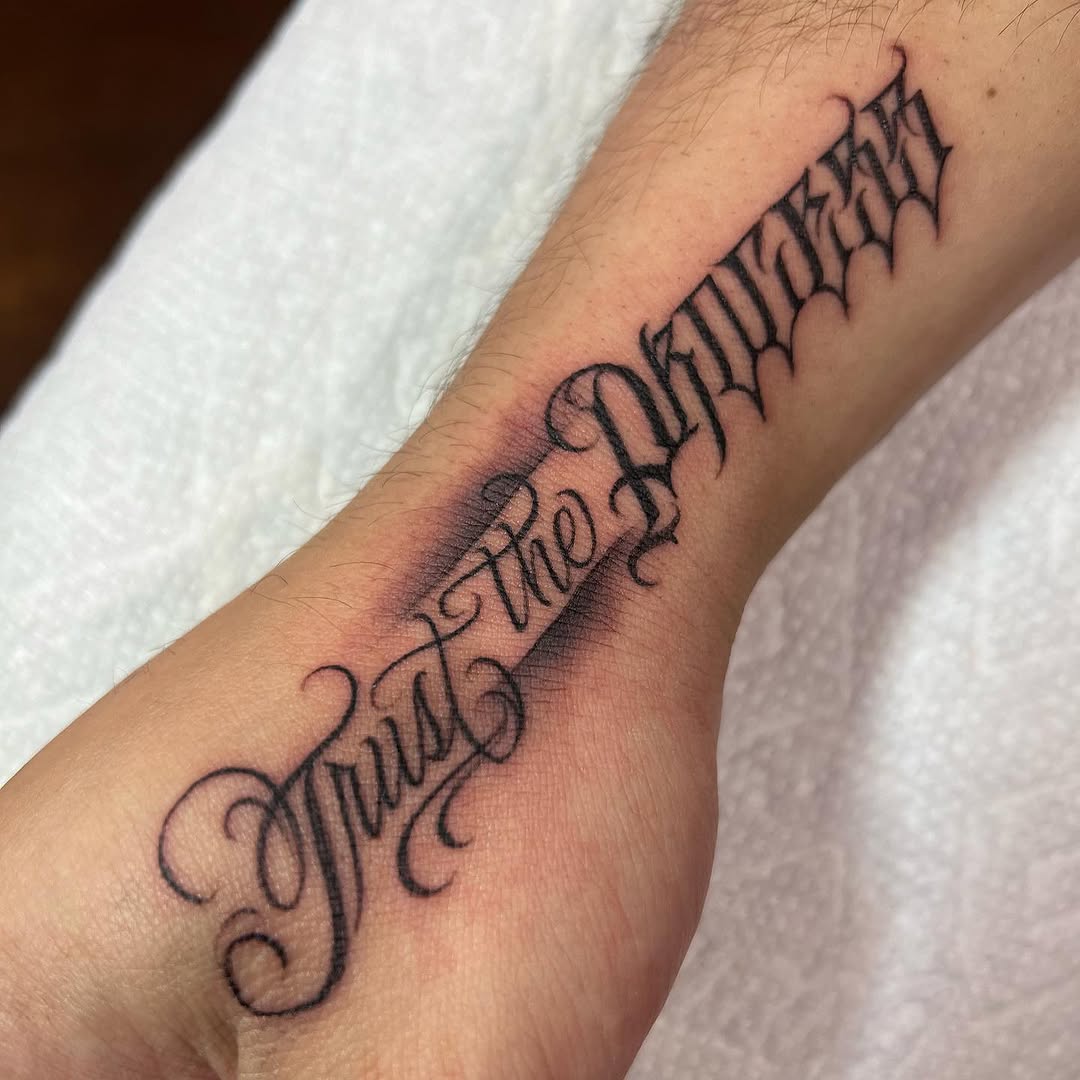Tattoo by @playboy_script_ β lettering_script, blackwork