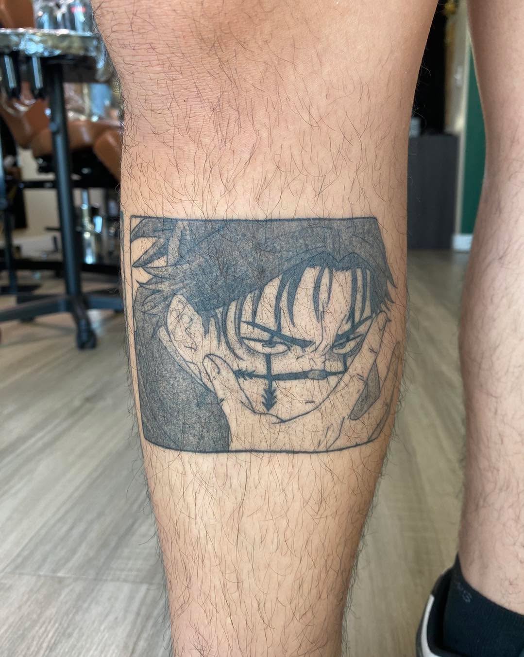 Tattoo by @aeipathy.tattoo β anime, black_and_grey