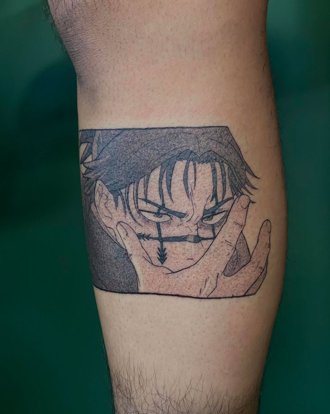 Tattoo by @aeipathy.tattoo β anime, black_and_grey