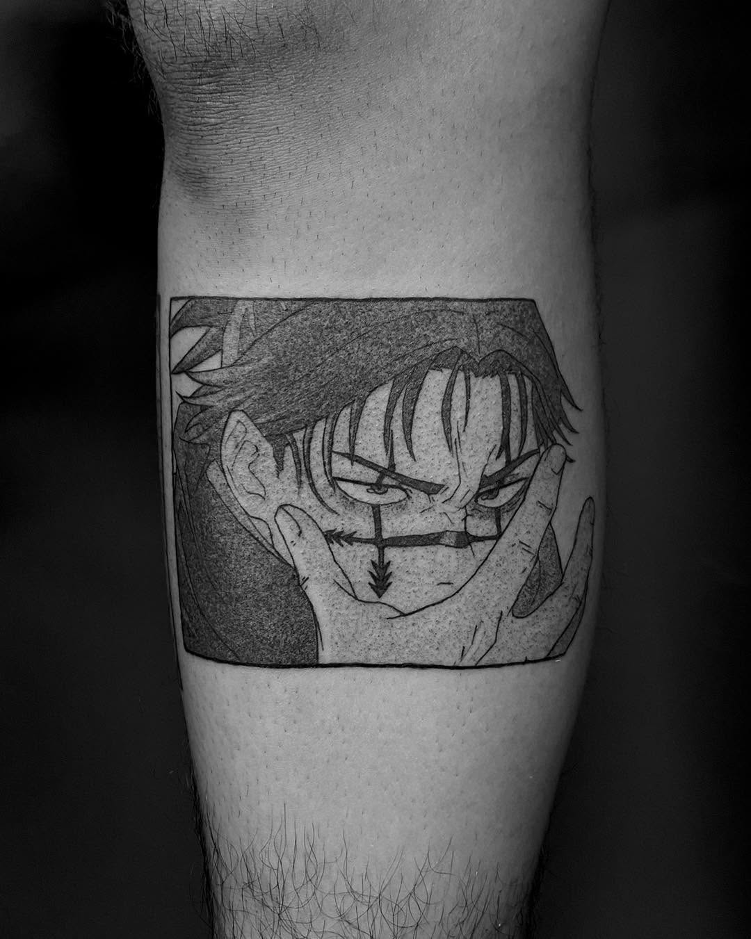 Tattoo by @aeipathy.tattoo β anime, black_and_grey