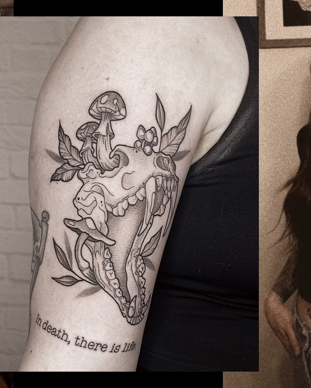 Tattoo by @genevieveink — black_and_grey, lettering_script