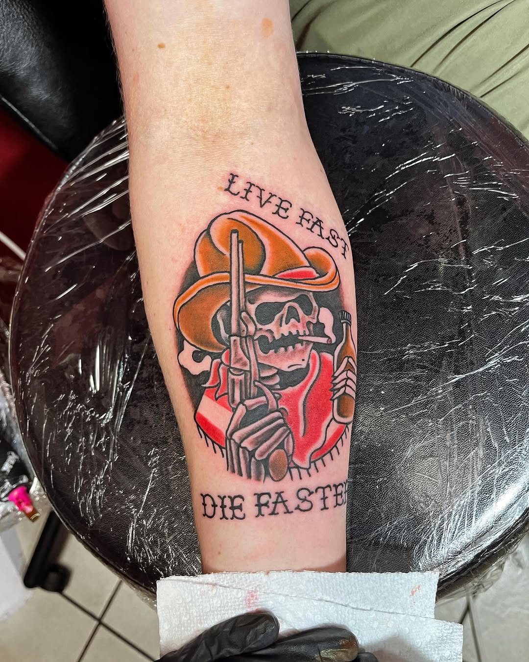 Tattoo by @gauge.creations — american_traditional, lettering_script