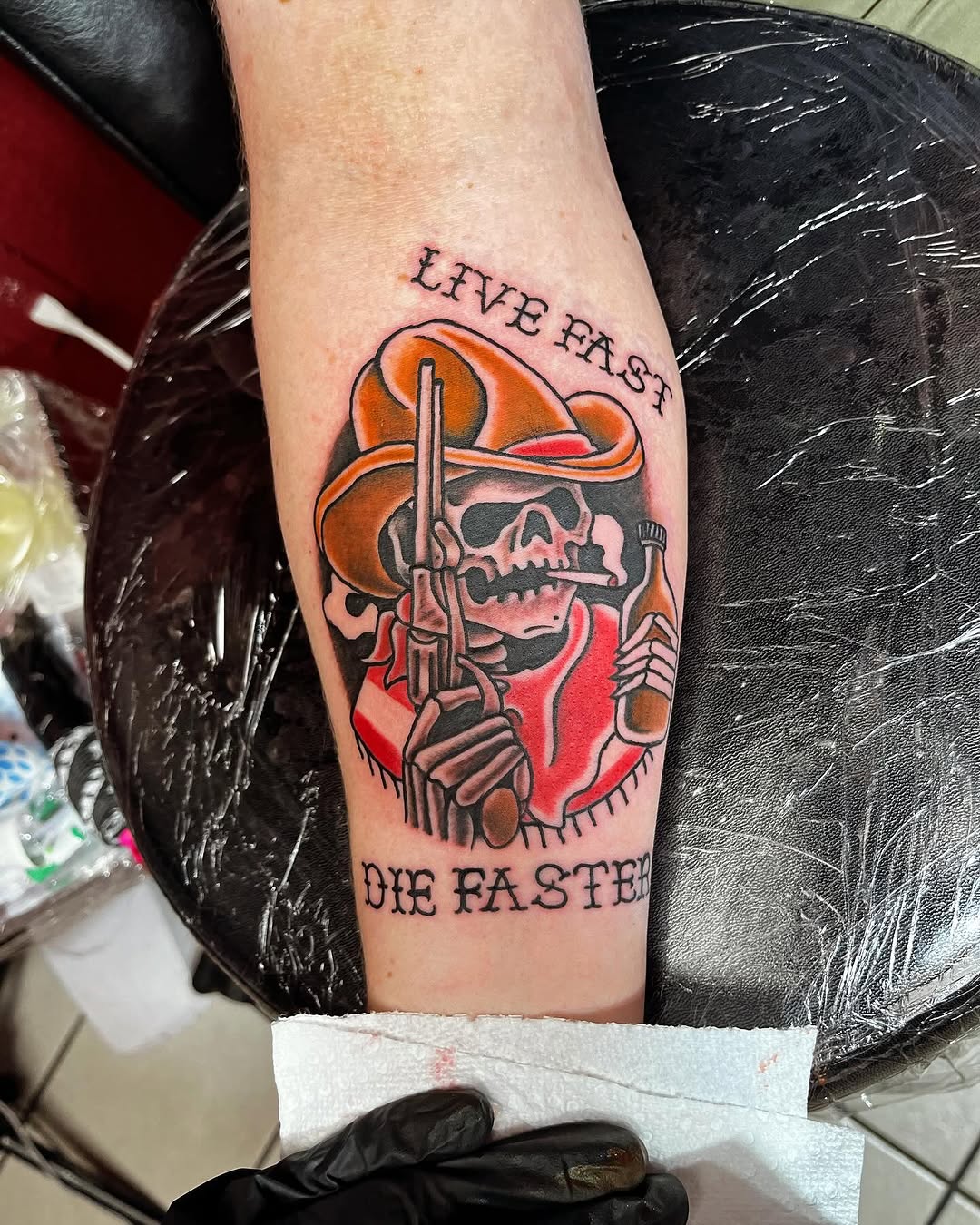Tattoo by @gauge.creations — american_traditional, lettering_script
