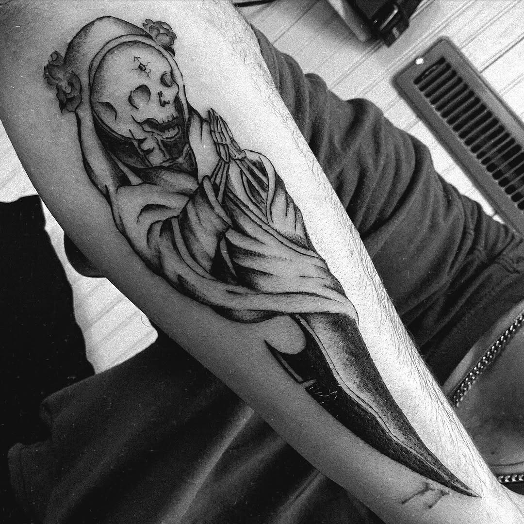 Tattoo by @bluebearrytattoos — dark_realism, blackwork