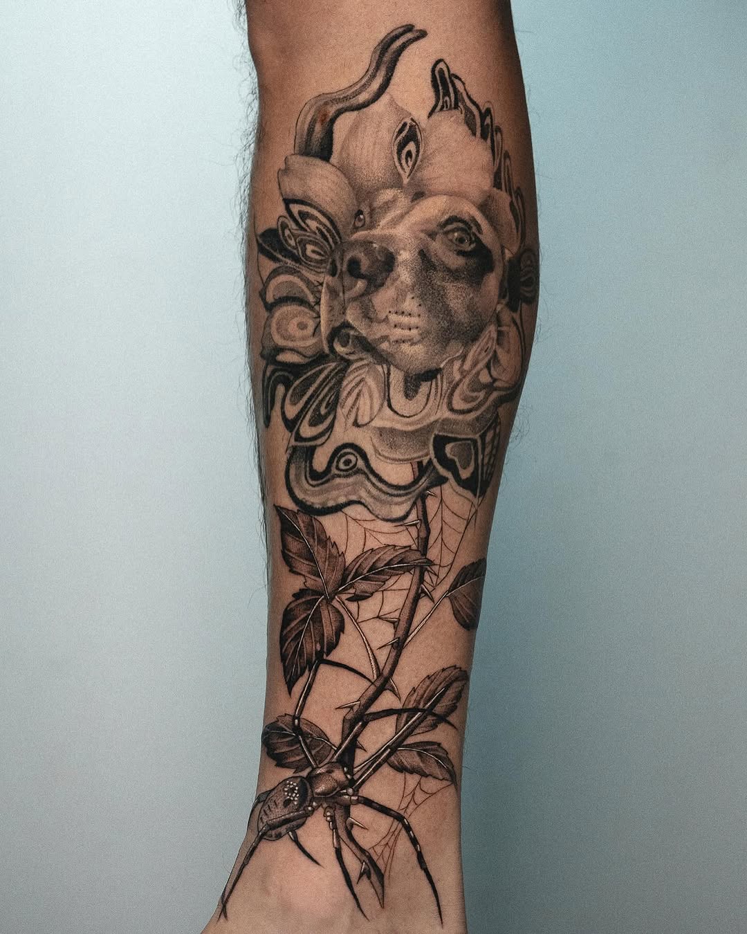 Tattoo by @bluebird.ink β realism, black_and_grey