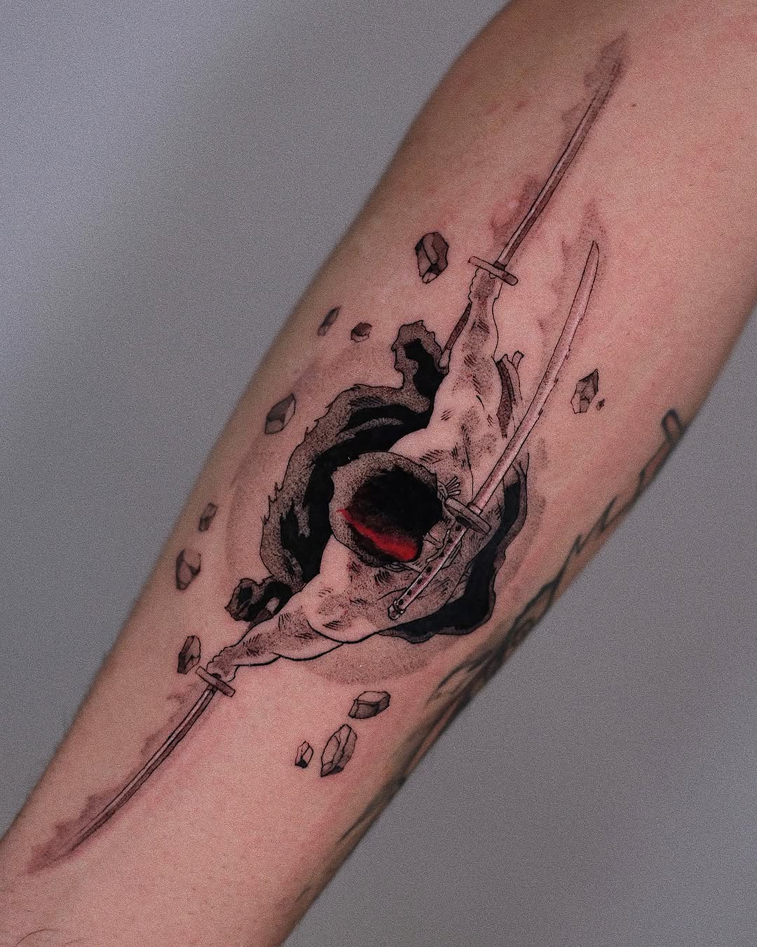 Tattoo by @tattooist_monday — anime, black_and_grey