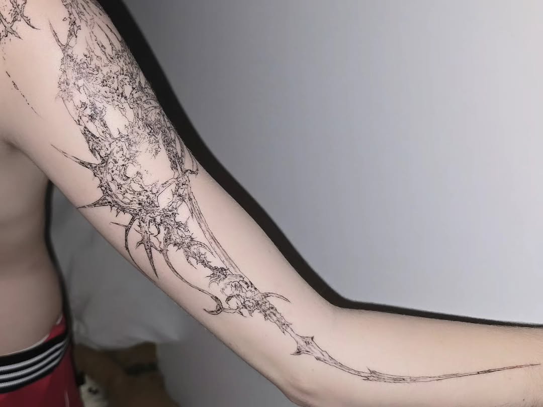 Tattoo by @godxear — blackwork, illustrative