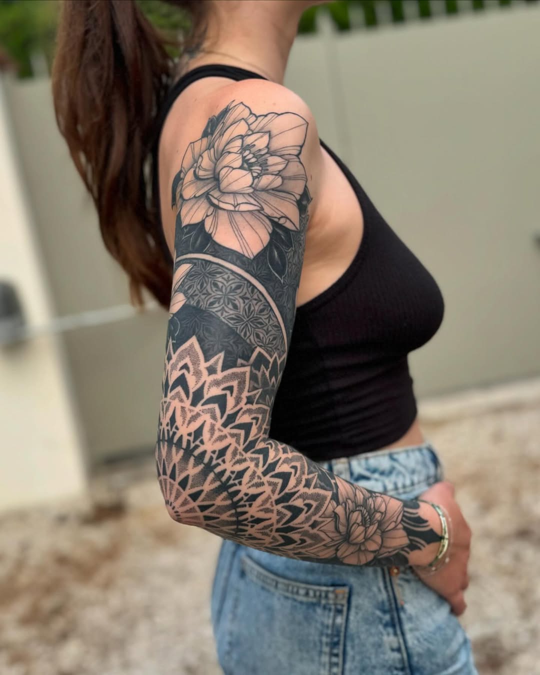 Tattoo by @fleur.tattoos — black_and_grey, geometric