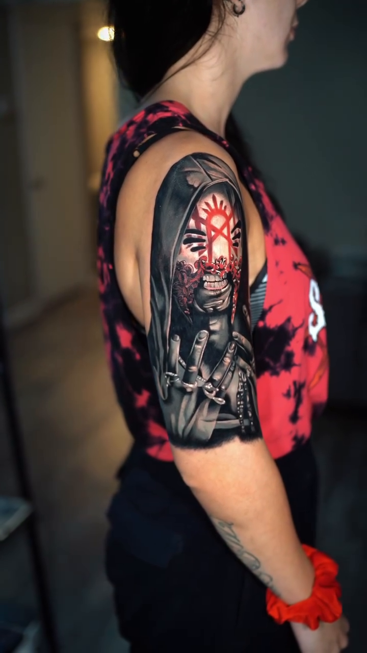 Tattoo by @saekone1 β dark_realism, black_and_grey