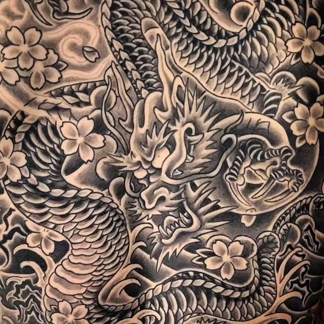 Tattoo by @buckotattoo — japanese_irezumi, black_and_grey