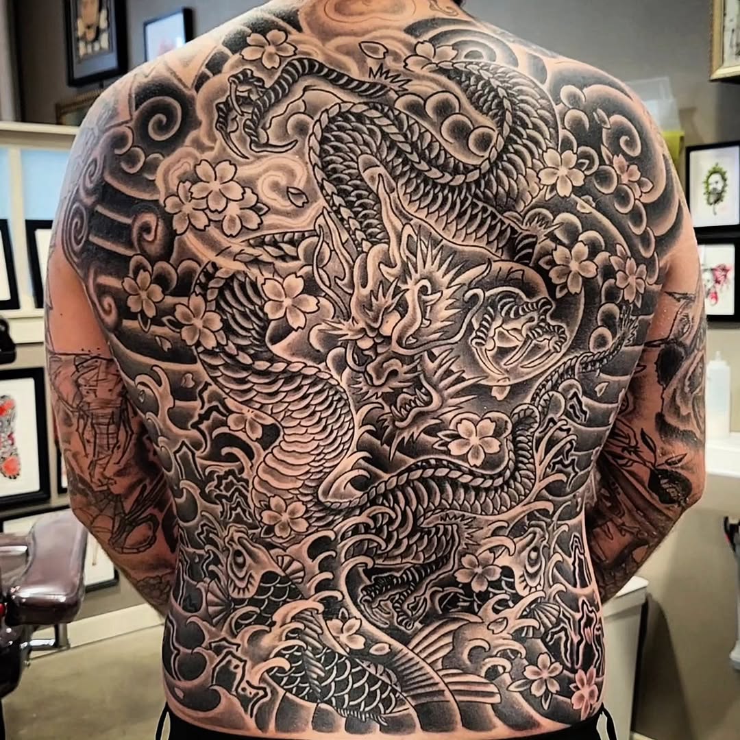 Tattoo by @buckotattoo — japanese_irezumi, black_and_grey