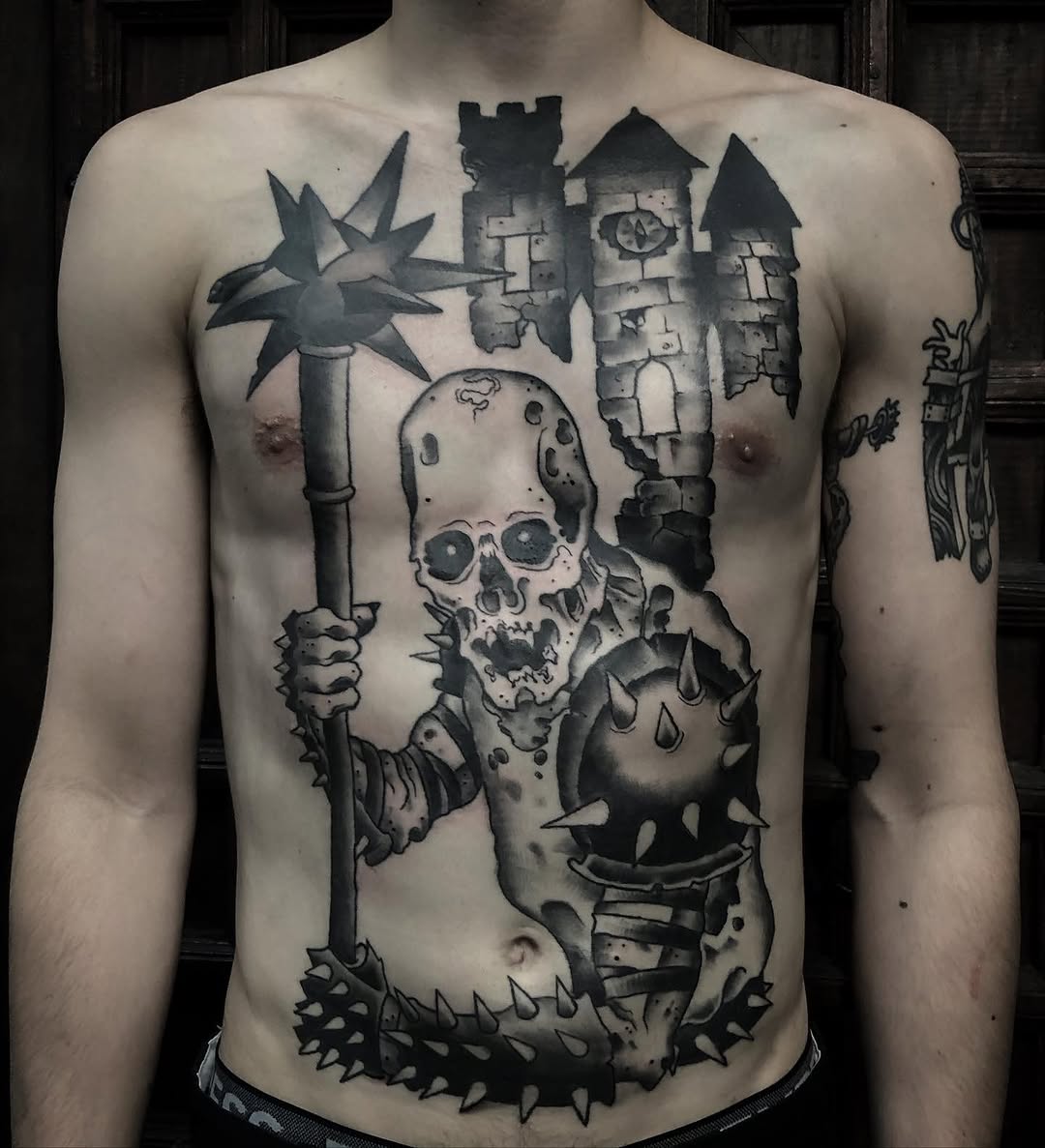 Tattoo by @the.sprouler — black_and_grey, dark_realism