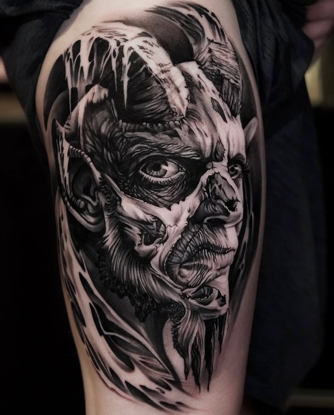 Tattoo by @tonyfranktattoos — realism, dark_realism