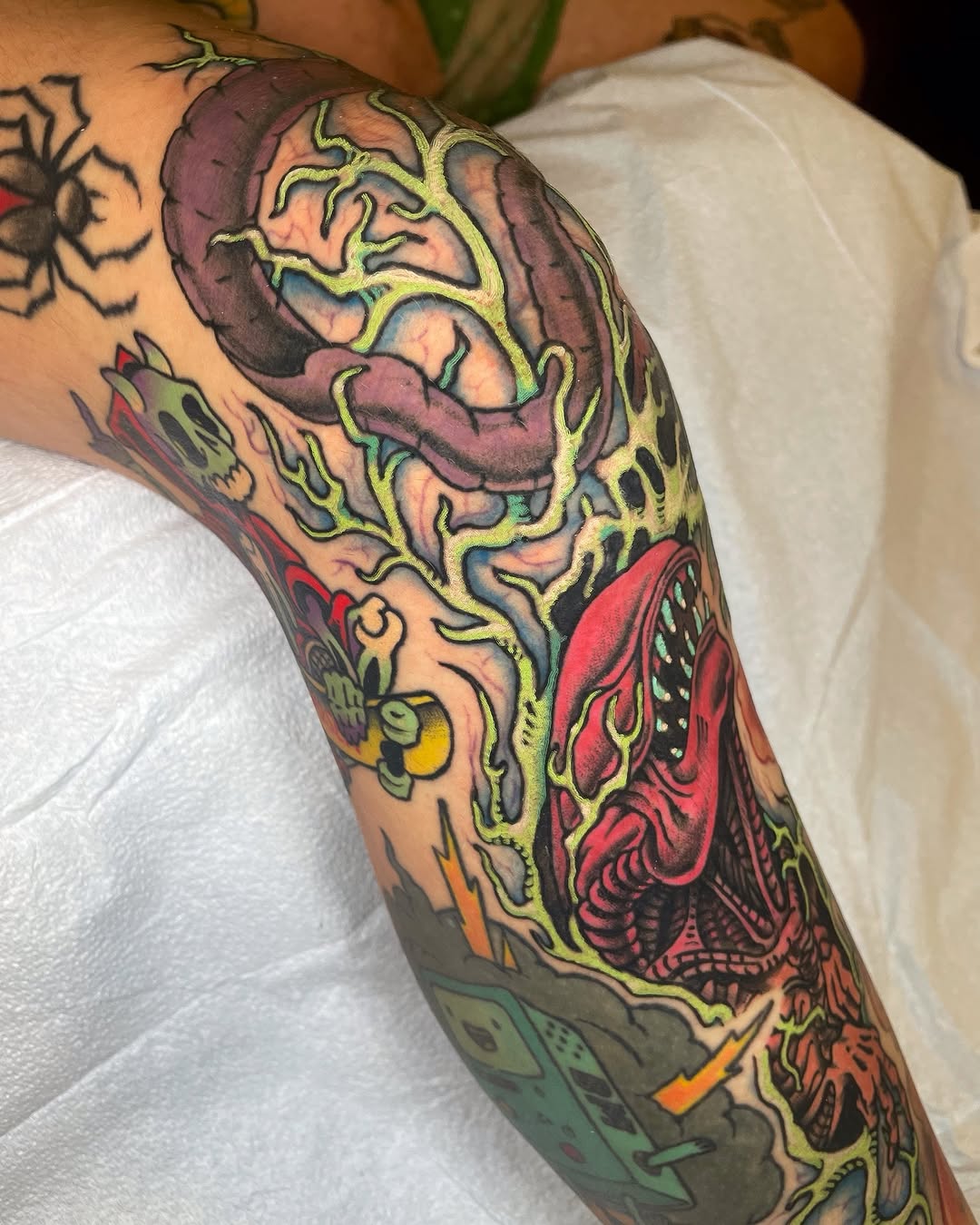Tattoo by @nate.the.knife — new_school, trash_polka