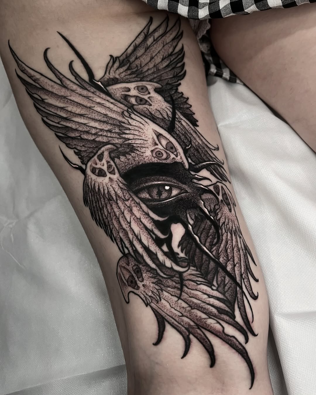 Tattoo by @lordovflies — black_and_grey, dark_realism