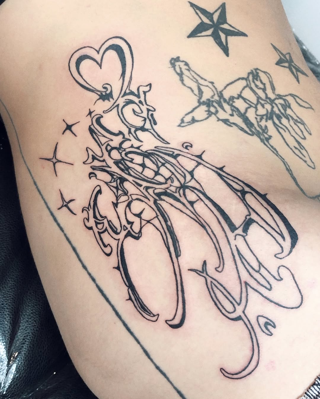 Tattoo by @oykuinkslove — lettering_script, ornamental