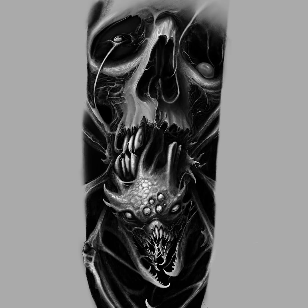 Tattoo by @99_blk โ dark_realism, black_and_grey
