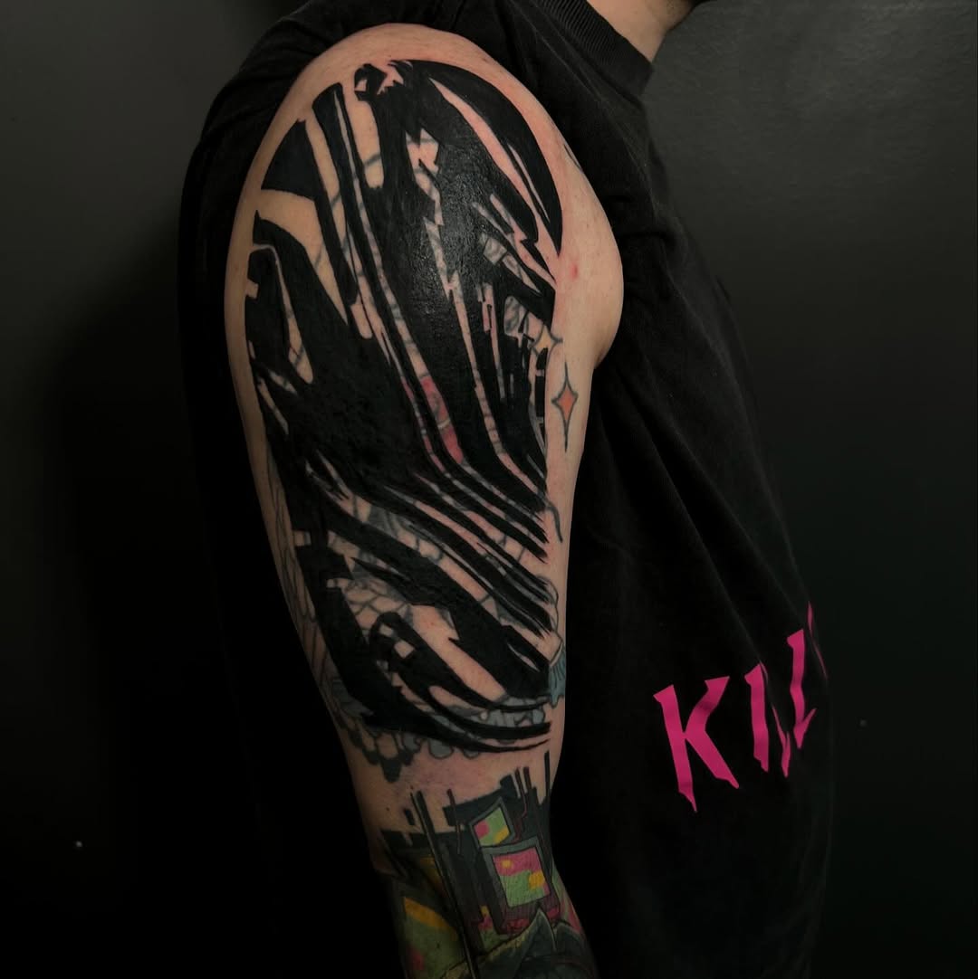 Tattoo by @worth.4ever — blackwork, trash_polka