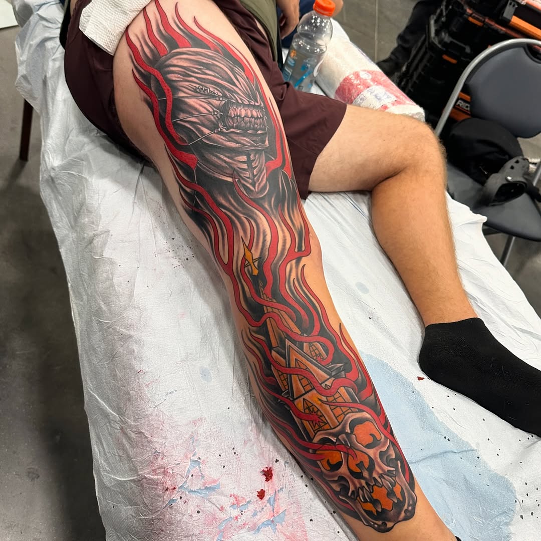 Tattoo by @dylanplazatattoo — dark_realism, trash_polka