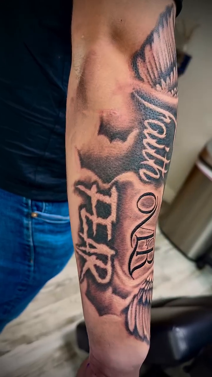 Tattoo by @tattoosbylu216 — lettering_script, black_and_grey