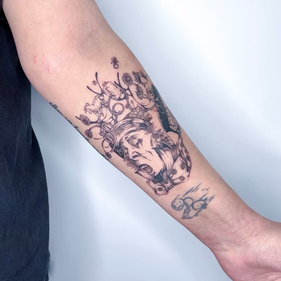 Tattoo by @dreamrealm — illustrative, black_and_grey