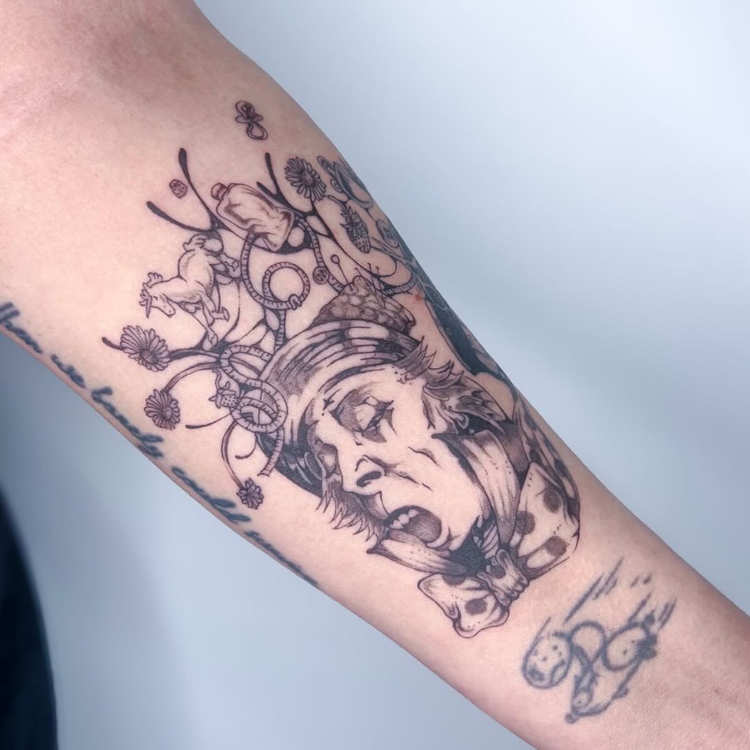 Tattoo by @dreamrealm — illustrative, black_and_grey