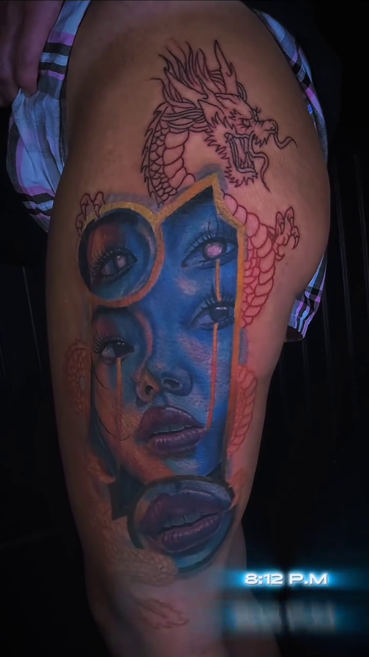 Tattoo by @kreativejuices13 — trash_polka, black_and_grey