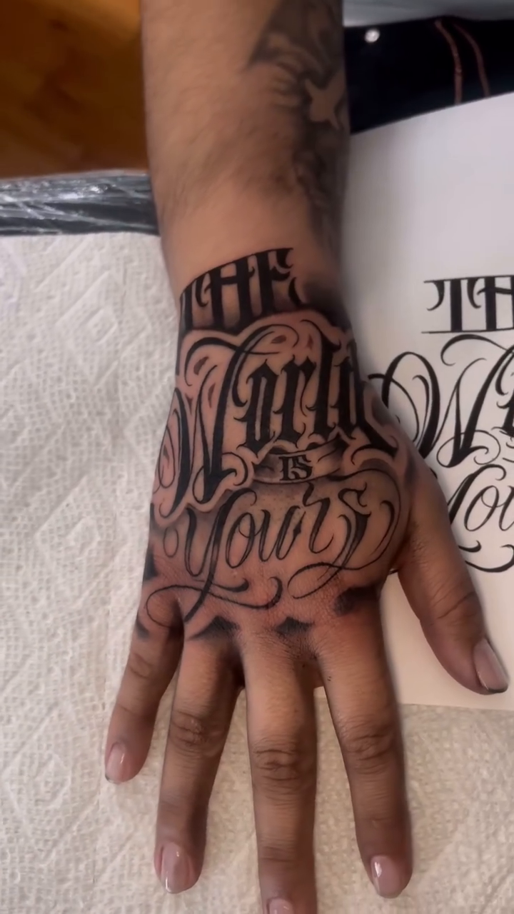 Tattoo by @moosetatts — lettering_script, chicano