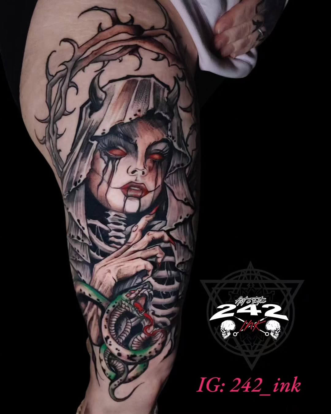 Tattoo by @242_ink — dark_realism, trash_polka