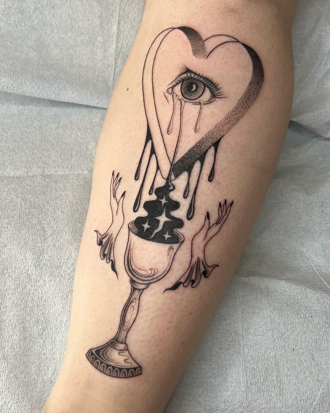 Tattoo by @thineownself.tattoo — black_and_grey, surrealism