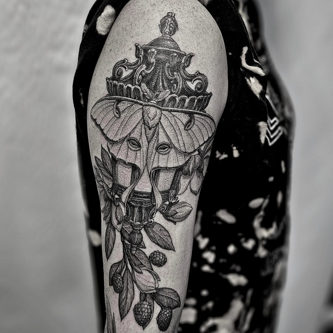Tattoo by @matthew_barnett — illustrative, dotwork