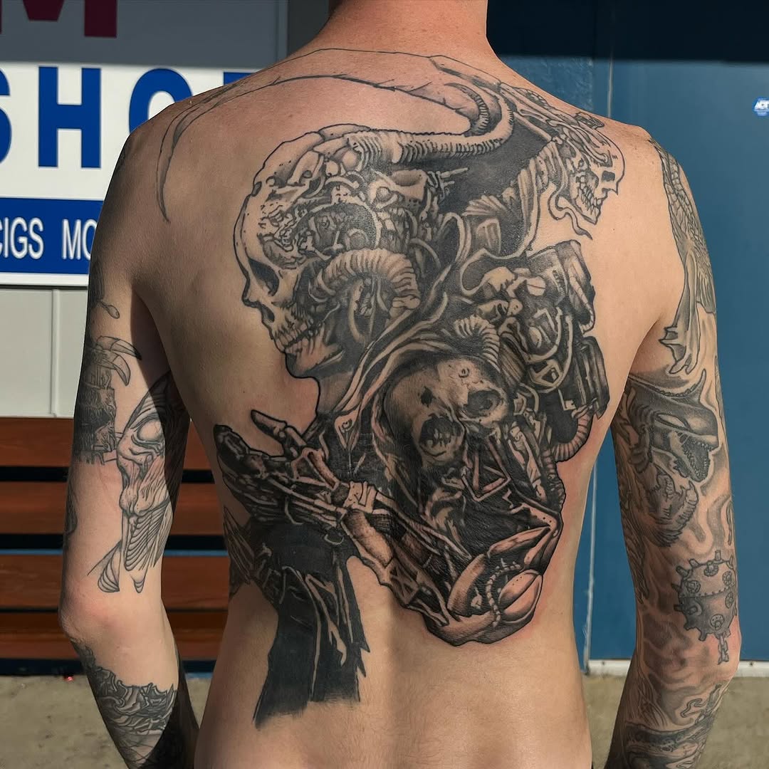 Tattoo by @crawlspacecadet — black_and_grey, dark_realism