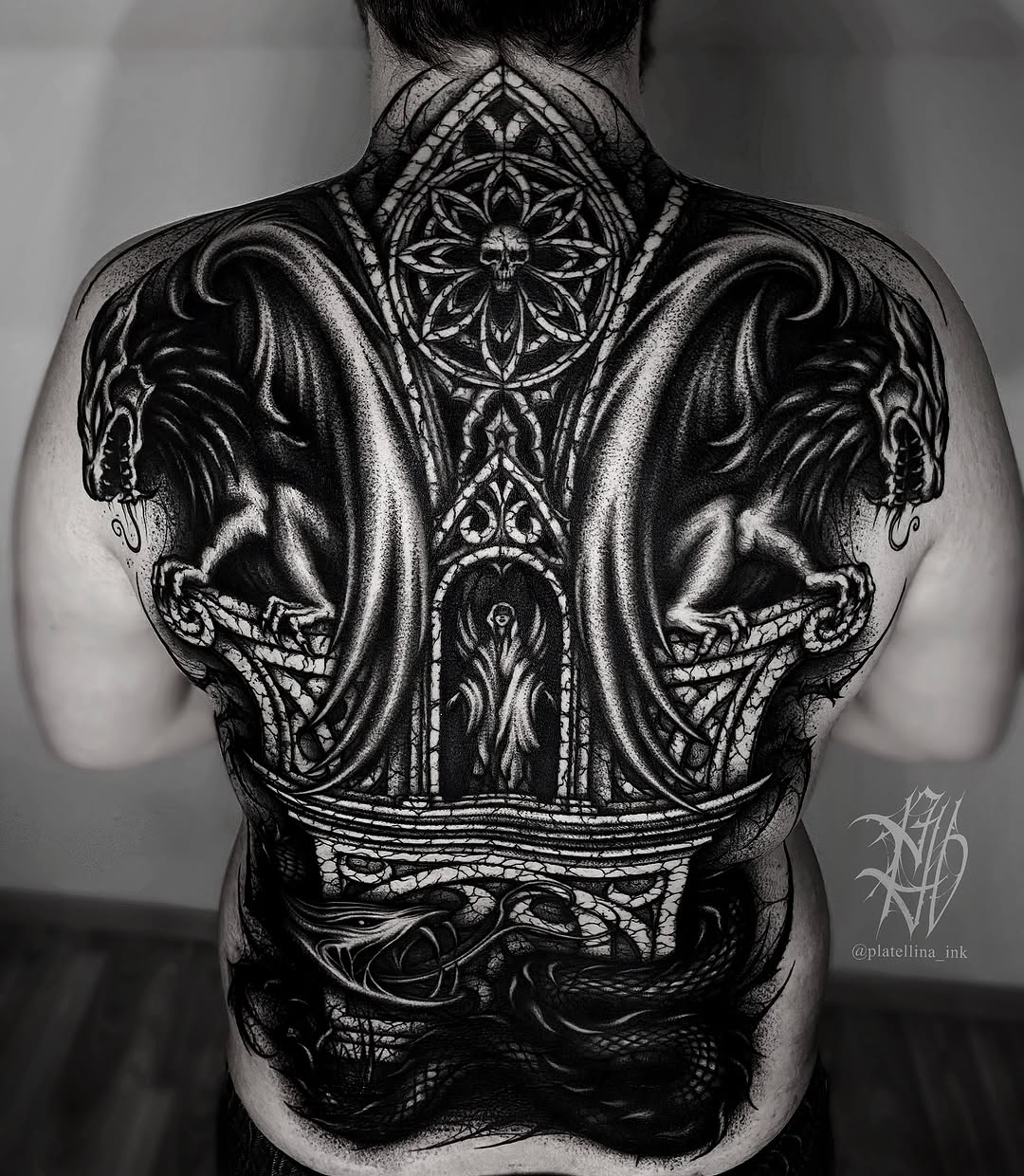 Tattoo by @platellina_ink — blackwork, dark_realism