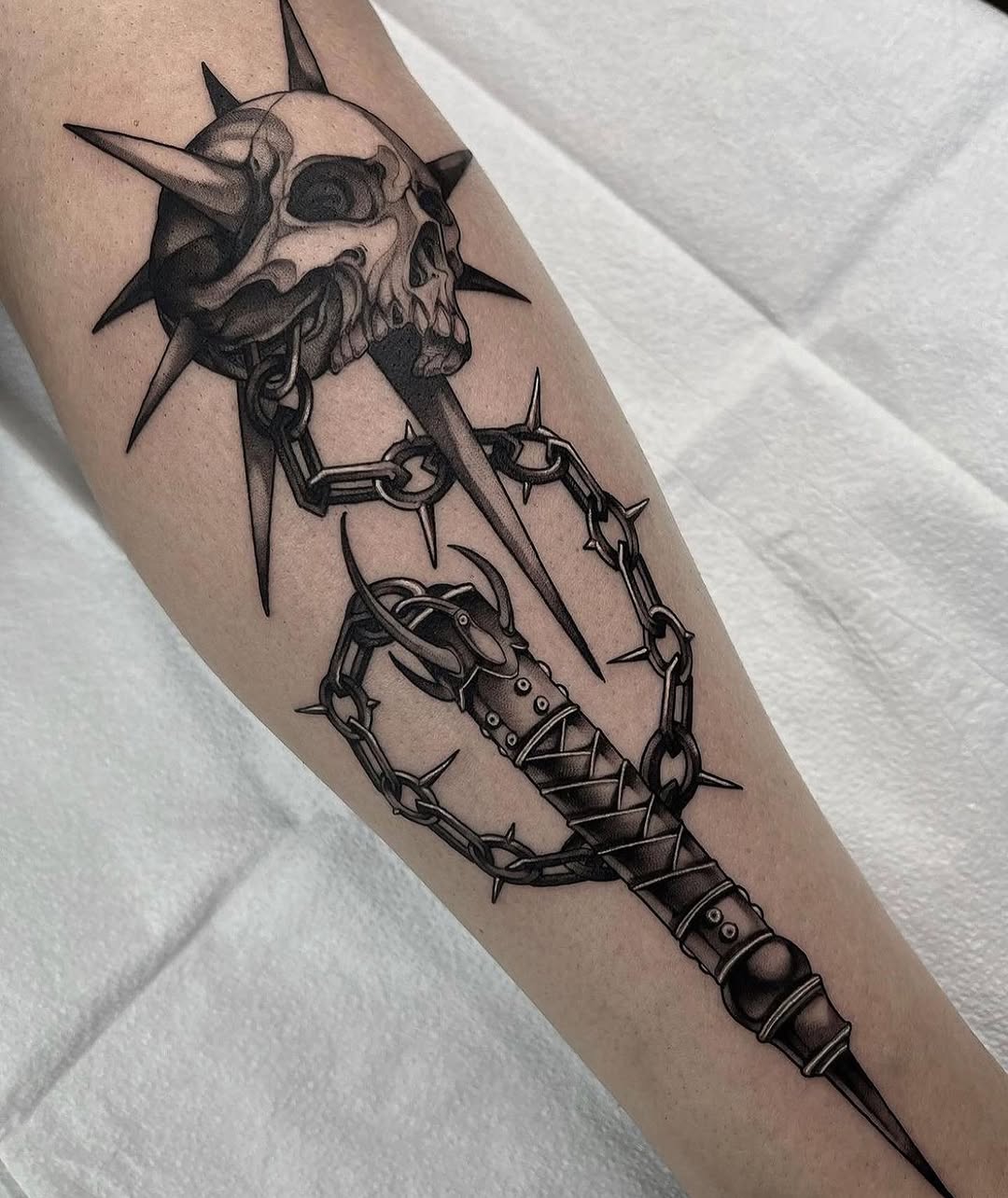 Tattoo by @squirestrahan — black_and_grey, dark_realism