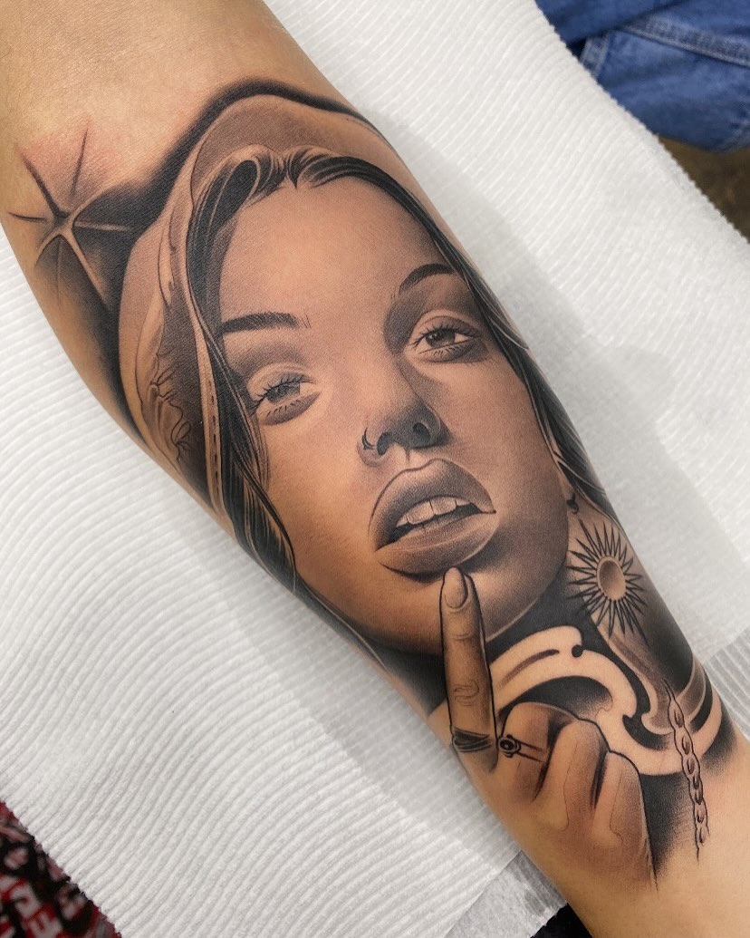 Tattoo by @eyesicktattooos — realism, black_and_grey