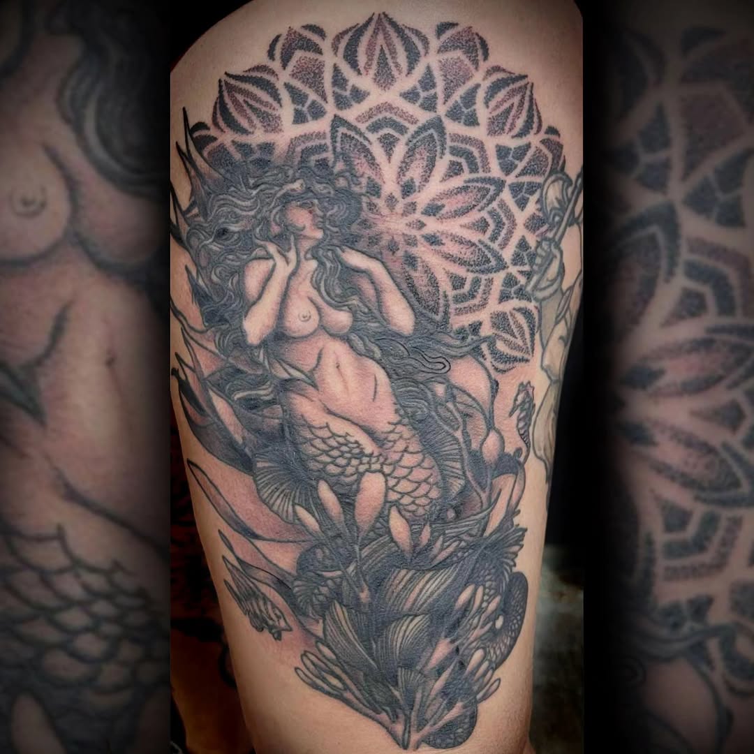 Tattoo by @jeremylaflammetattoos — black_and_grey, dotwork