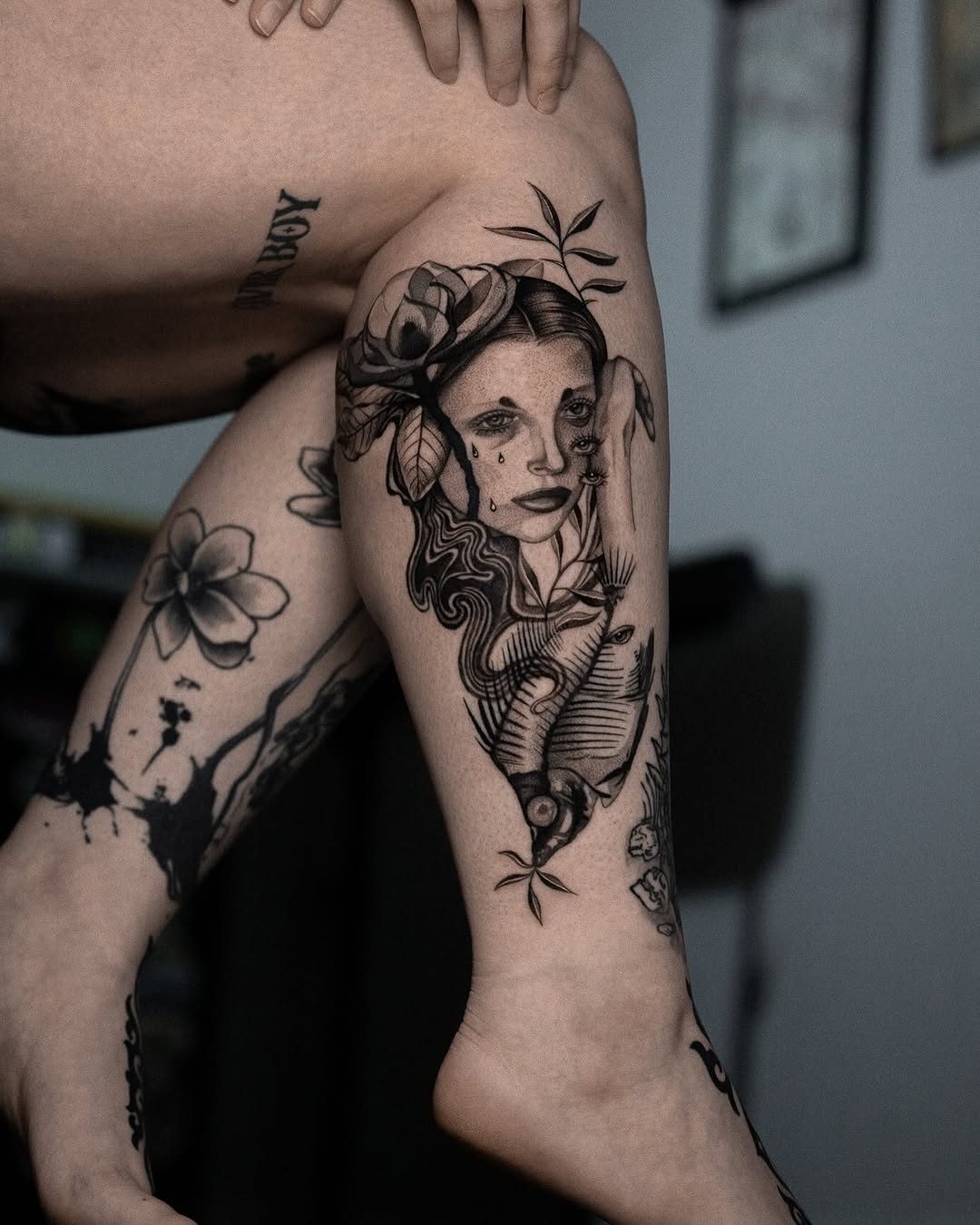 Tattoo by @bluebird.ink β black_and_grey, dark_realism